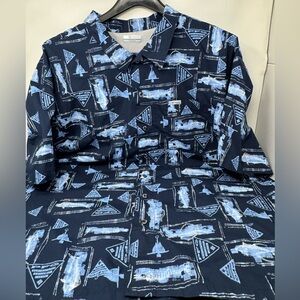 Columbia Navy and Light Blue Graphic Shirt men’s size 5 XL vented preowned